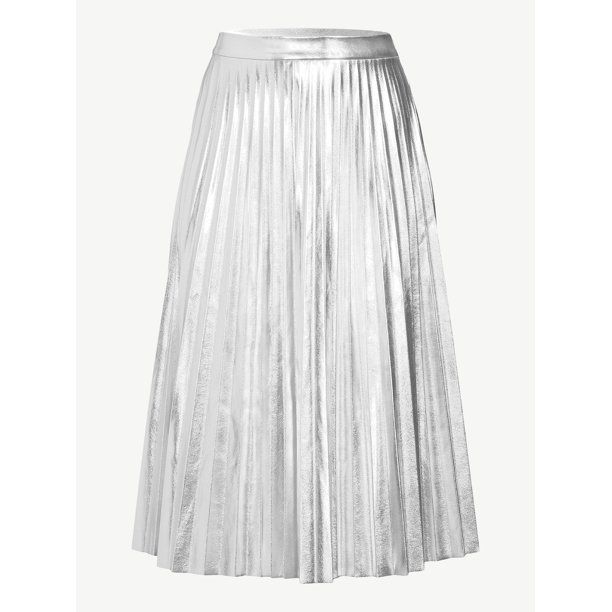 Scoop Women's Metallic Faux Leather Pleated Skirt - Walmart.com | Walmart (US)