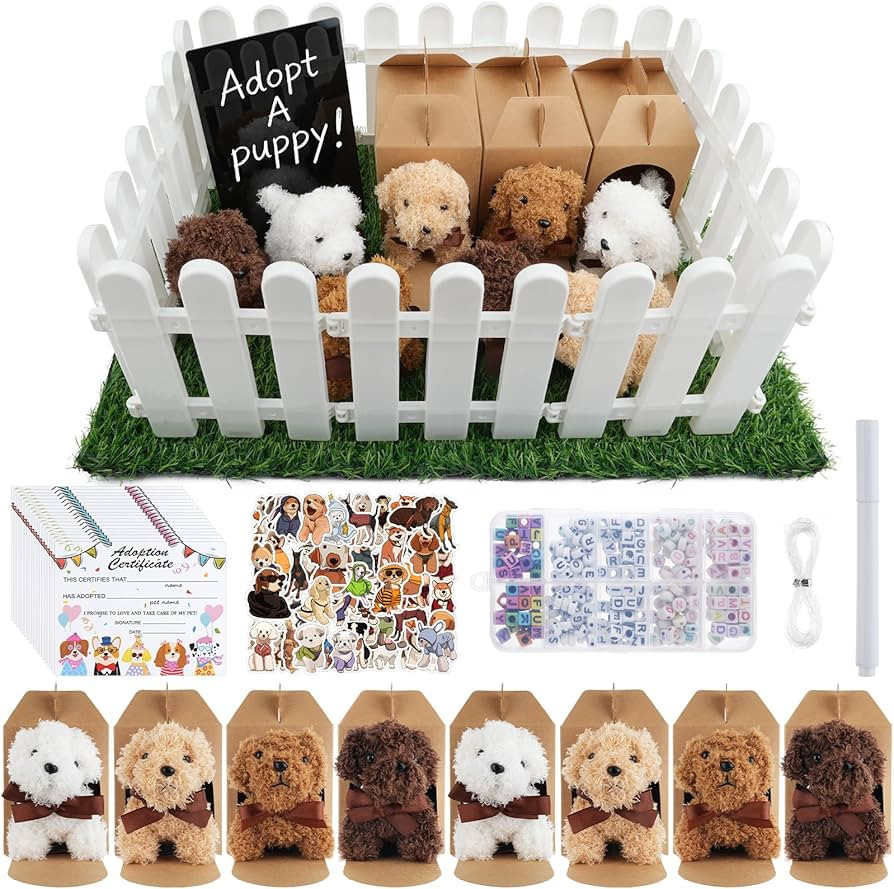 134Pcs Adopt A Puppy Party Favors Mini Plush Stuffed Animals Set Includes 20 Mini Dogs, 20 Paper ... | Amazon (US)