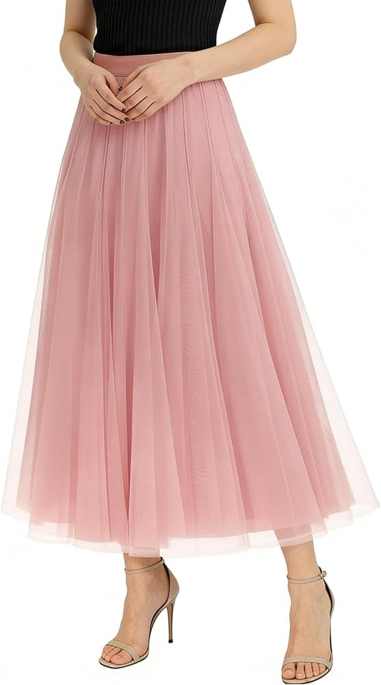 Betusline Women's Maxi Tulle Tutu Skirt A Line High Waisted Flowy Skirts | Amazon (US)