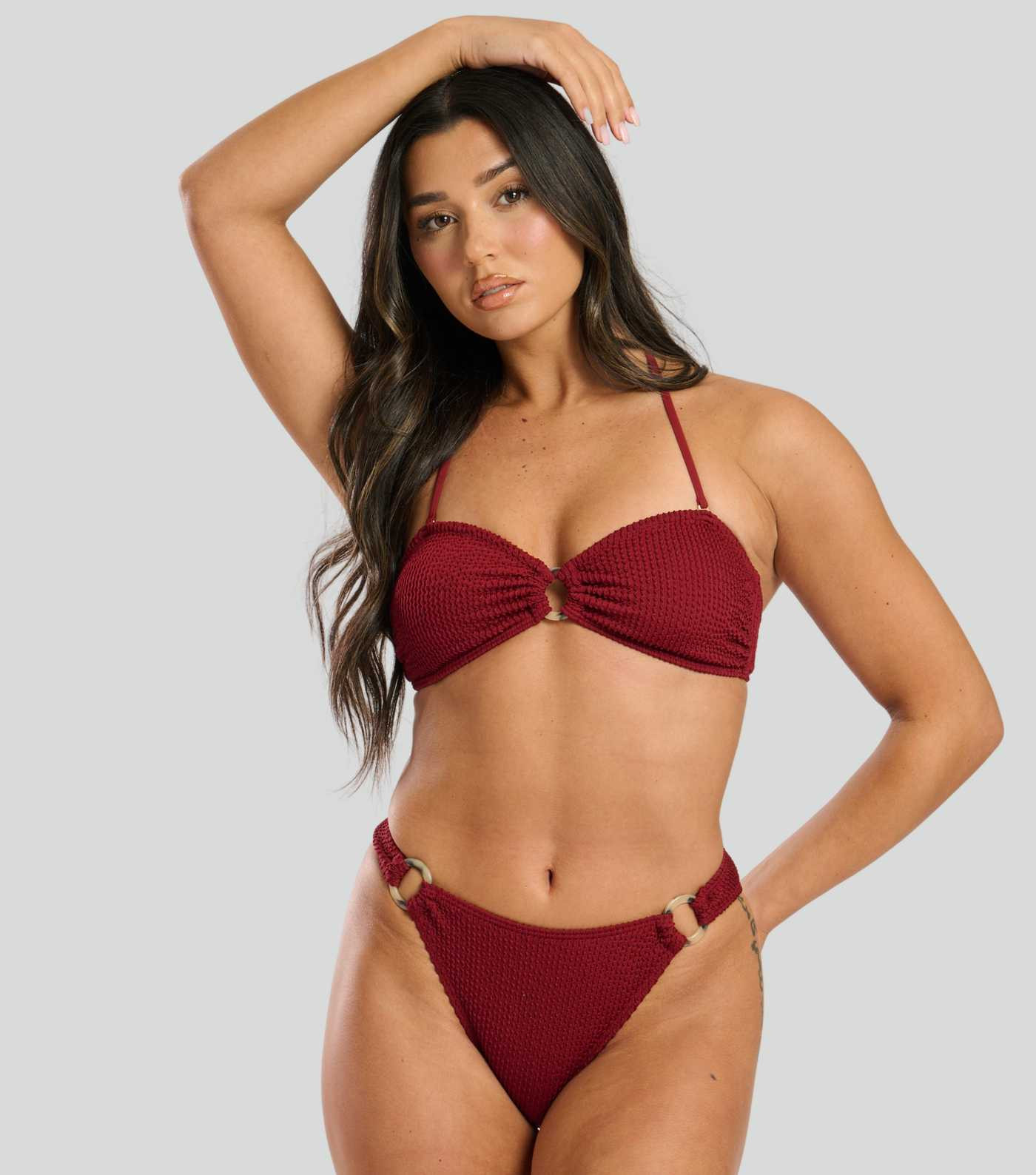 South Beach Burgundy Crinkle Bandeau Bikini Top | New Look | New Look (UK)