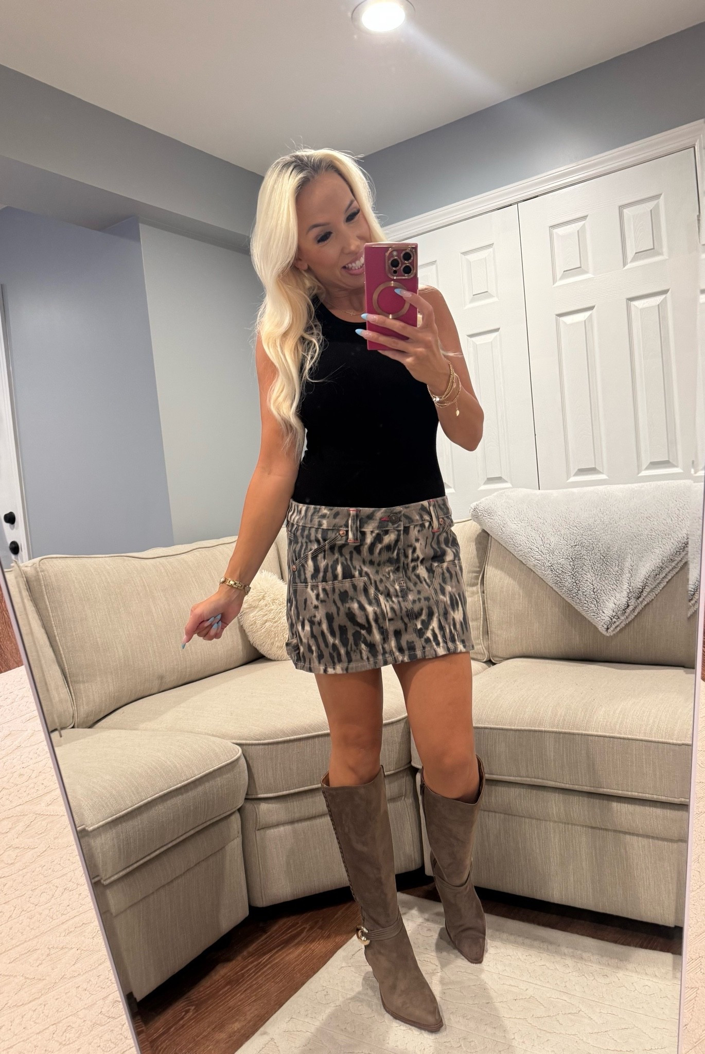 Walmart fall fashion did it again! 🤎 This animal print mini skirt and fitted black top are both from Walmart, and I completed the look with these gorgeous knee high boots from Amazon. Such a cute and affordable outfit for date night, girls’ night, or a fall weekend! I’m wearing a size small in the skirt and a small in the top.

#LTKxWalmart #LTKootd #LTKdayinmylife