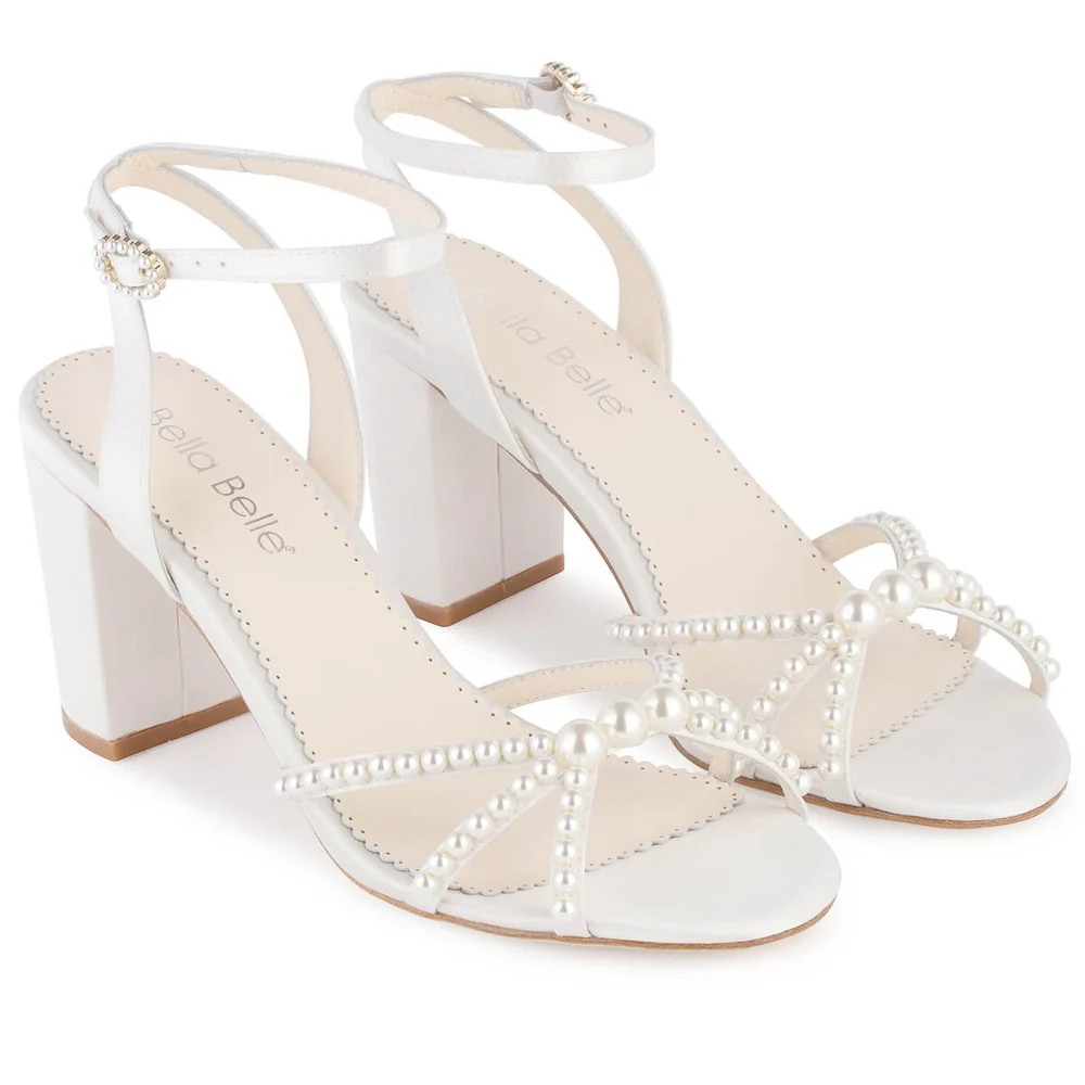 Open-Toe Strappy Pearl Block Heels | Bella Belle Shoes