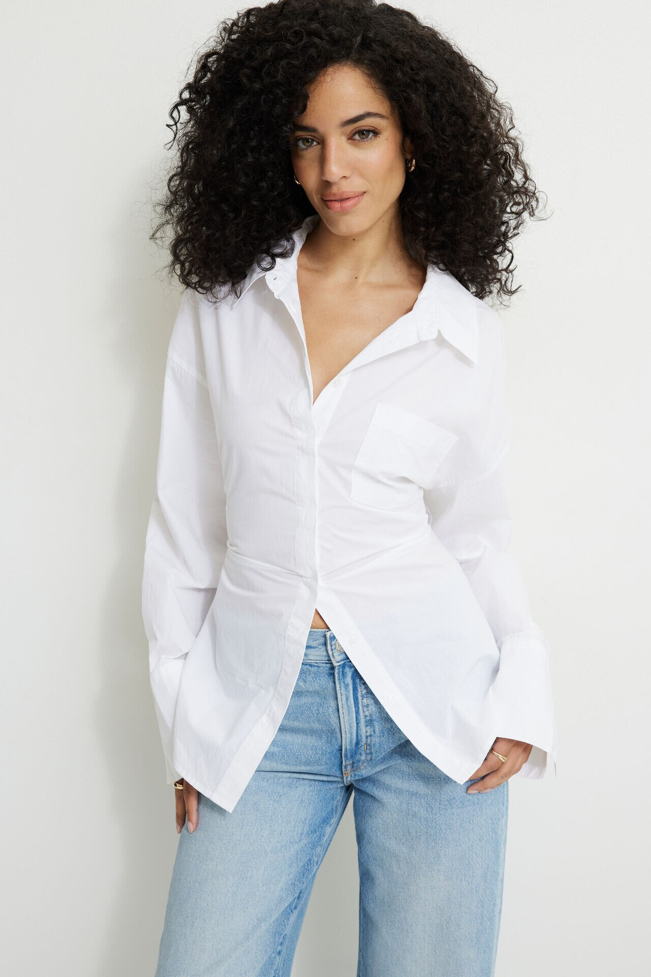 Monroe Cinched Oversized Poplin Shirt | Dynamite Clothing