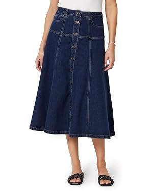 Amazon Essentials Women's A-Line High-Rise Denim Button-Down Midi Skirt | Amazon (US)