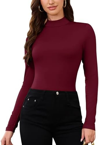 LOMON Women Thermal Long Sleeve Shirts Mock Turtle Neck Fitted Tops Fleece Lined Winter Tops Base... | Amazon (US)