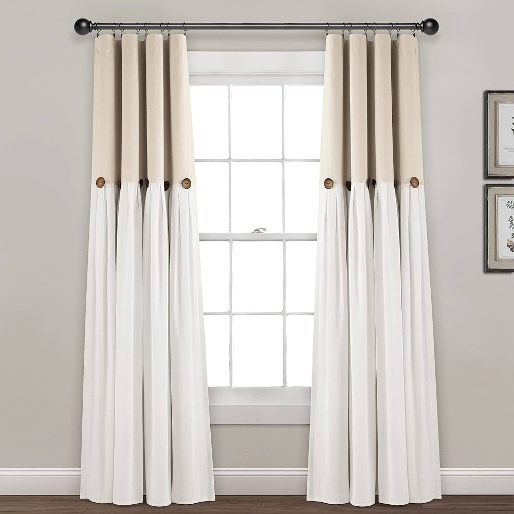 Lush Decor Linen Button 100% Lined Blackout Window Curtain Panel, Single, 40" W x 84" L, Linen - ... | Amazon (US)