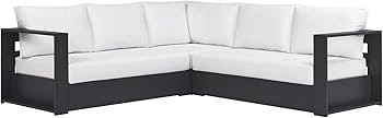 Modway Tahoe Aluminum 3-Piece Outdoor Patio Furniture Gray White, Modular Sectional Sofa Set with... | Amazon (US)