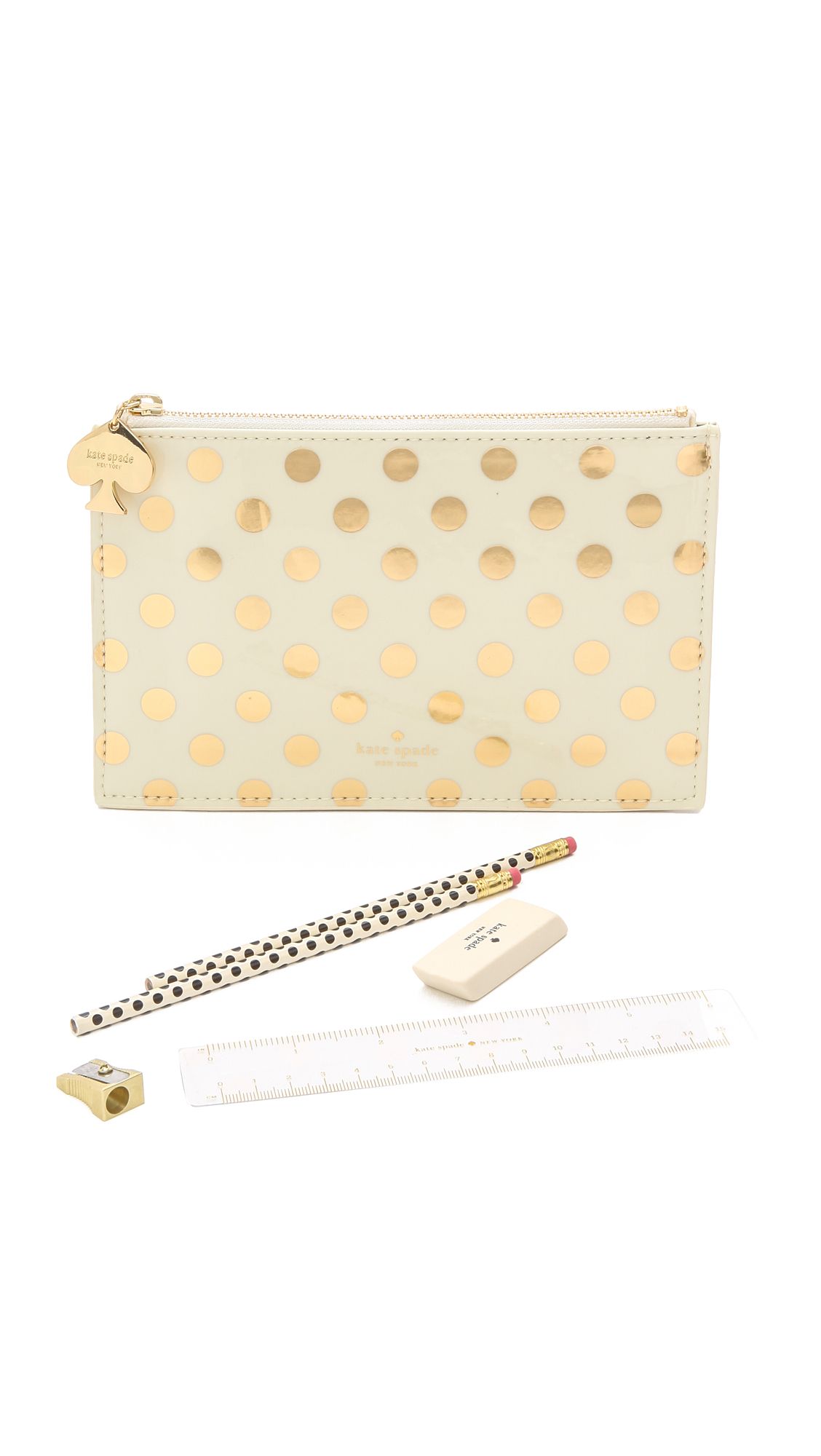 Kate Spade New York Gold Dots Pencil Pouch - Gold Dots | Shopbop