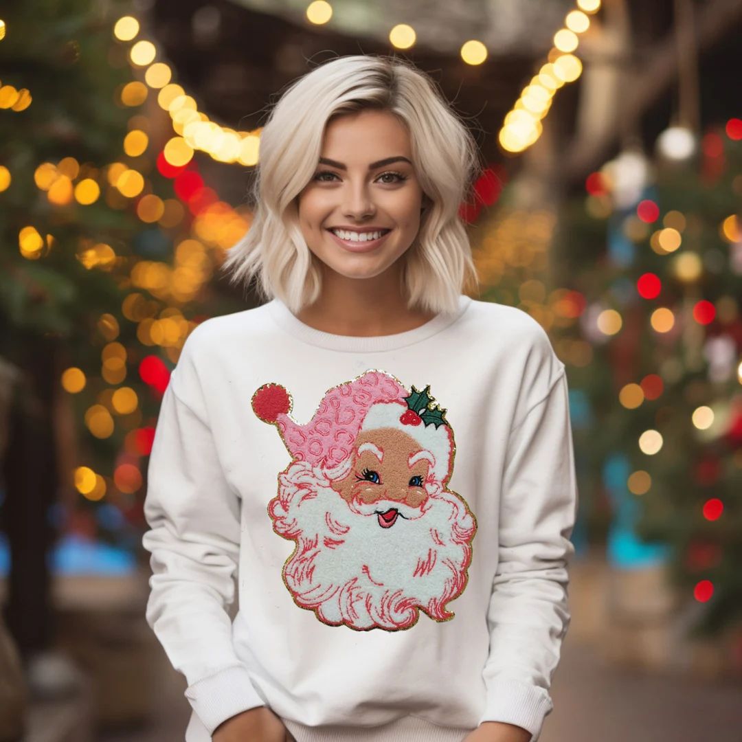 Pink Santa Sweatshirt Santa Chenille Sweatshirt Christmas - Etsy | Etsy (US)