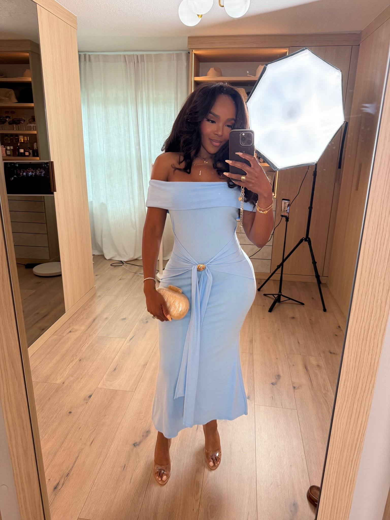 Hi Babes!

This dress is what summer dreams are made of 💙✨

The soft blue color, off-the-shoulder neckline, and flattering silhouette make this one of those dresses that instantly makes you feel elegant the moment you put it on. It’s feminine, timeless, and perfect for every special occasion on your calendar.

Where to wear this:
• Summer weddings
• Bridal showers
• Vacation dinners
• Baby showers
• Date nights
• Garden parties

Style tip: Pair soft pastel tones with nude heels and gold accessories for a polished, expensive-looking finish.

Everything is linked below!

xx Kira | IG: KirasFashionFinds

34D - 27 - 40 • Size Small or 4