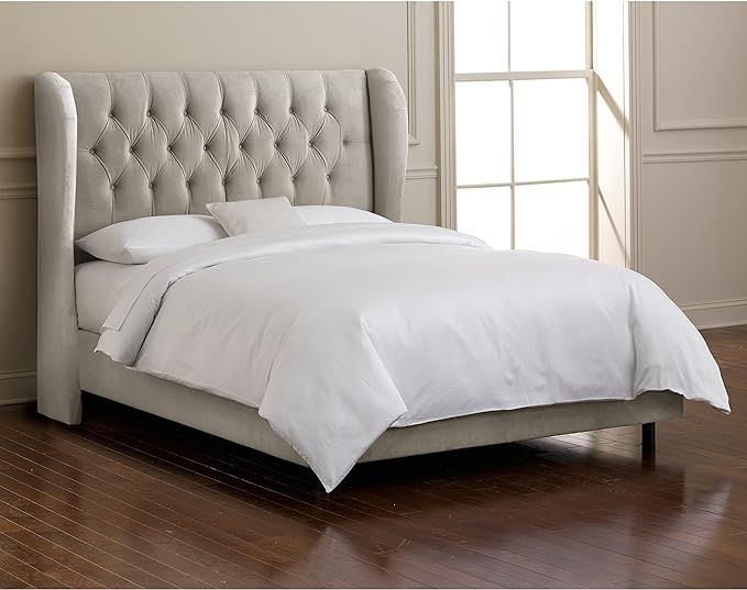 Skyline Furniture Velvet Queen Tufted Wingback Bed, Light Gray | Amazon (US)