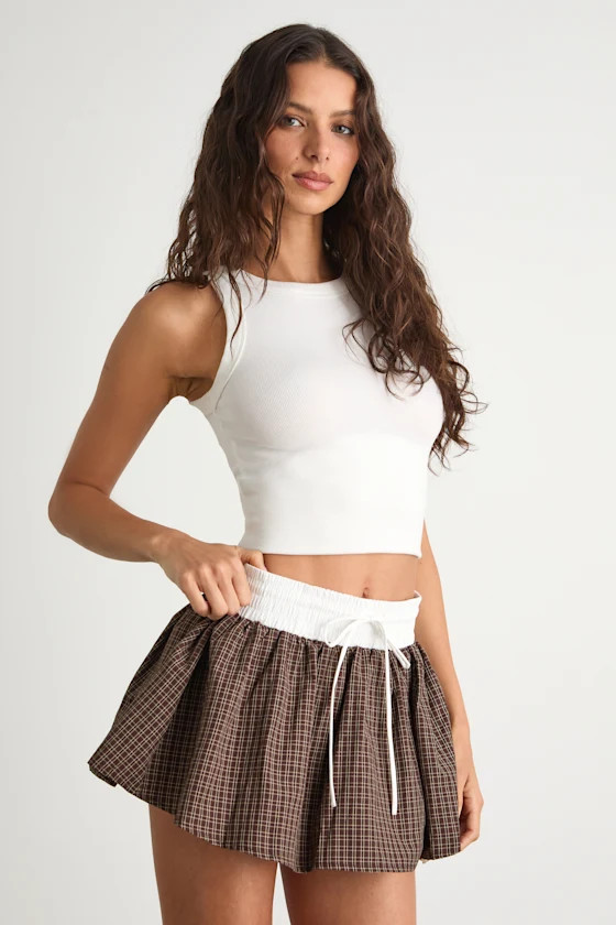 Parker Brown Gingham Mini Skort | Lulus