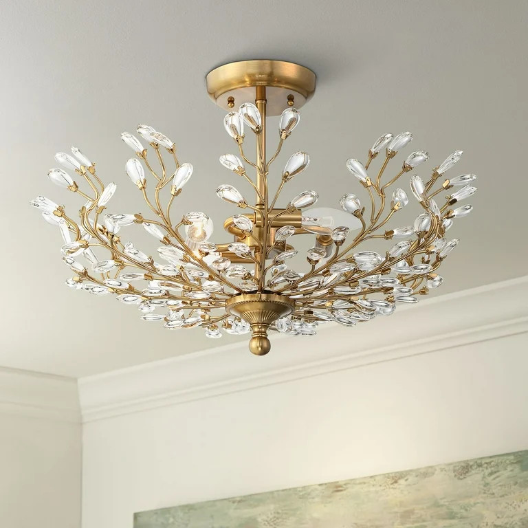 Vienna Full Spectrum Ceiling Light Semi Flush Mount Fixture Brass Vine 18 1/2" Wide Bud Beaded fo... | Walmart (US)