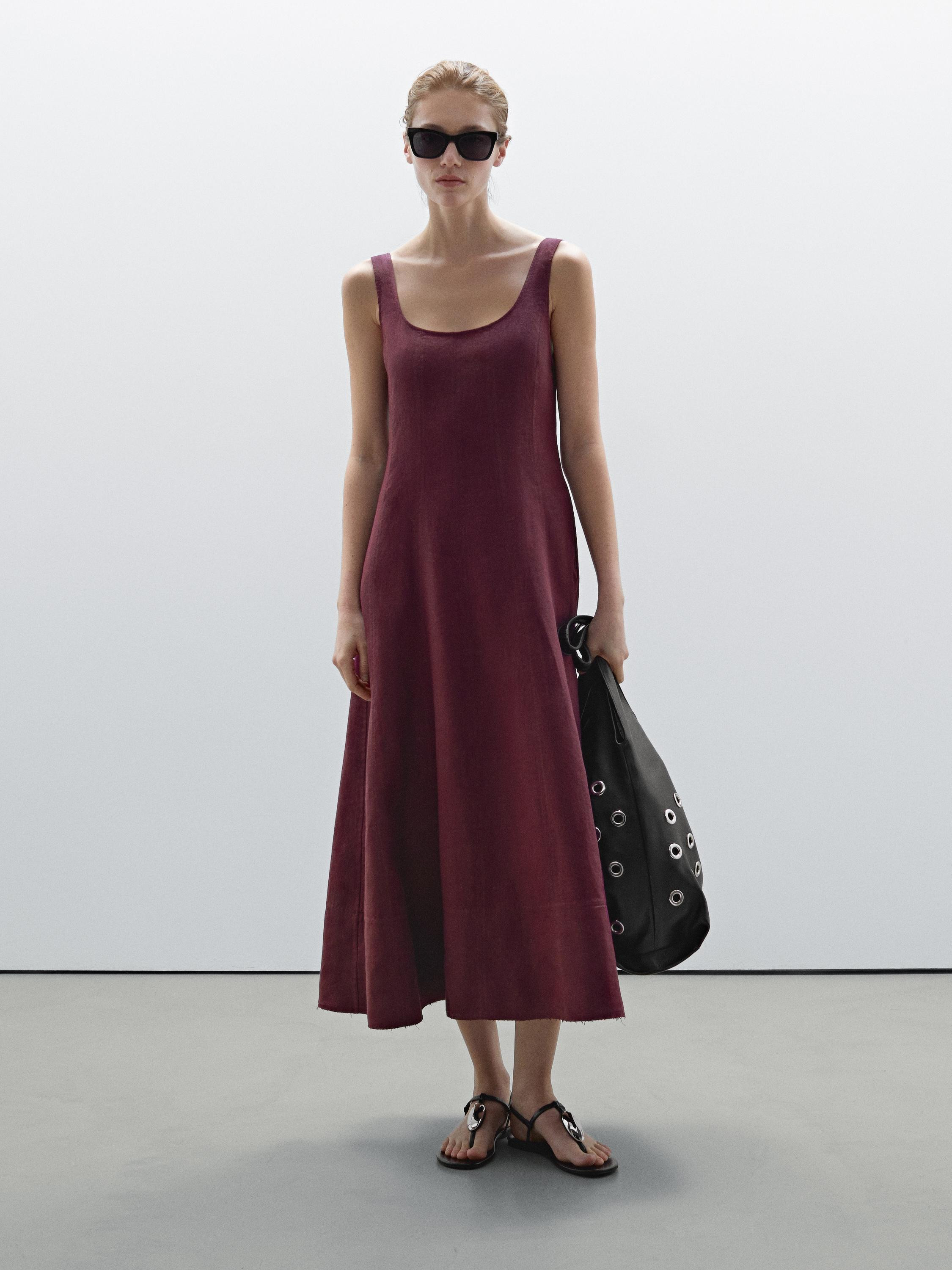 Langes fließendes Kleid aus 100 % Leinen | Massimo Dutti DE