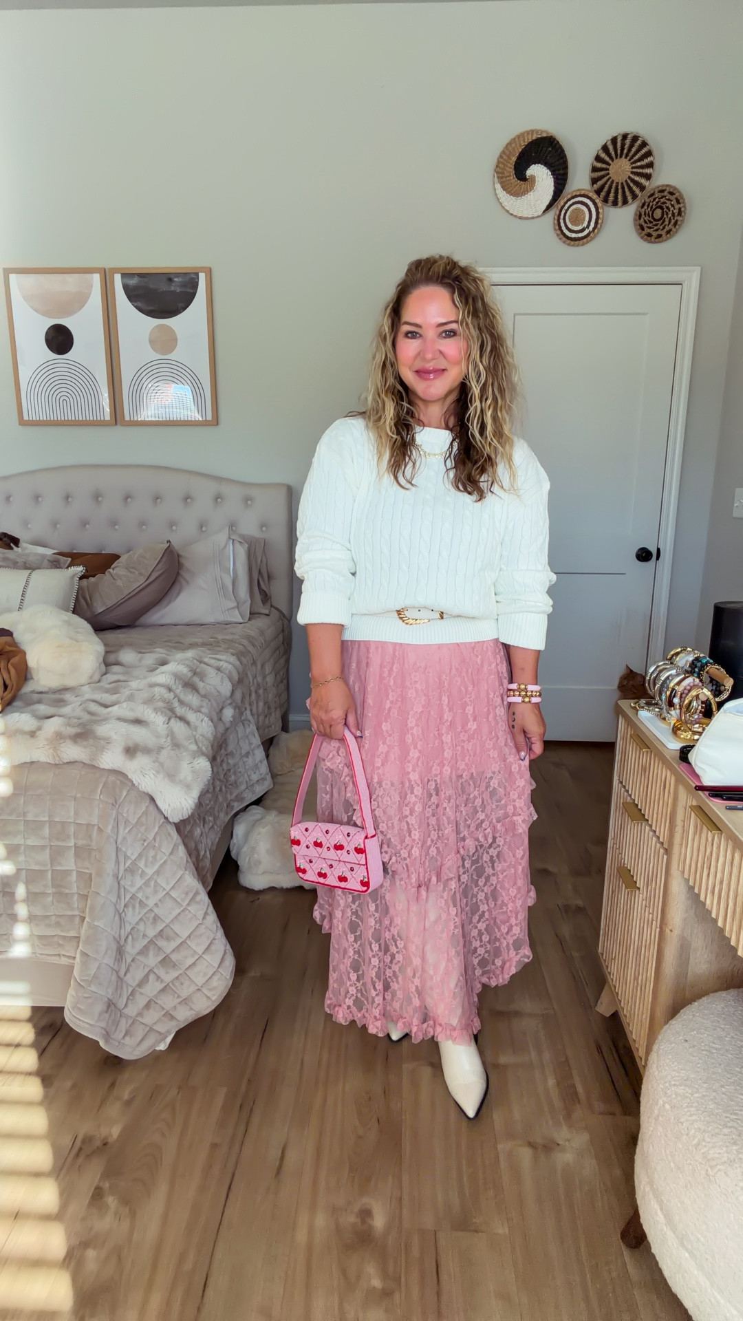 Skirt size medium 
Sweater size large 
Boots tts  

#LTKPetite #LTKMidsize #LTKOver40