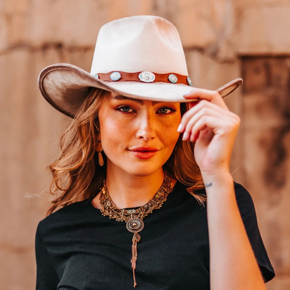 WESSON Western Metal Detailed Hat | Freebird Stores | Shop Distressed Beige Western Hats & Teardr... | Freebird
