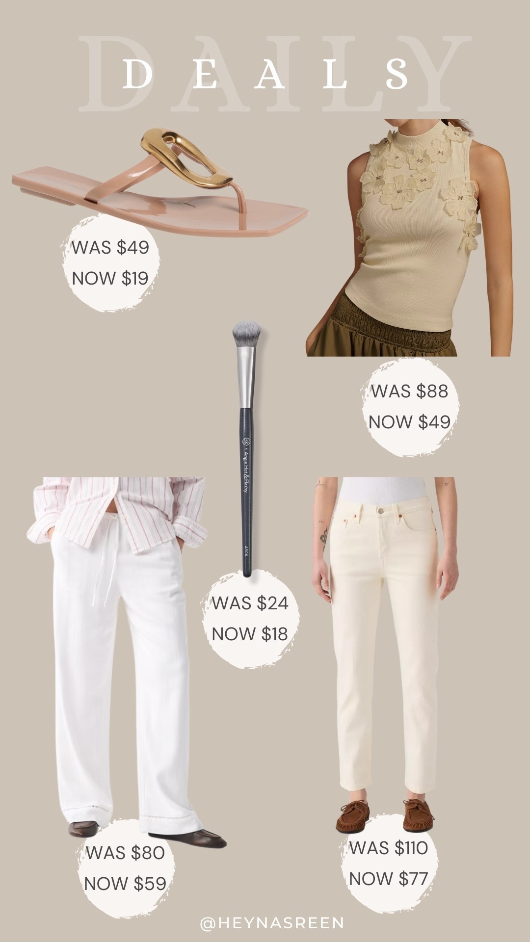 Daily deals on Jeffrey Campbell sandals, Levi’s jeans, Abercrombie linen pants, BK Beauty concealer brush