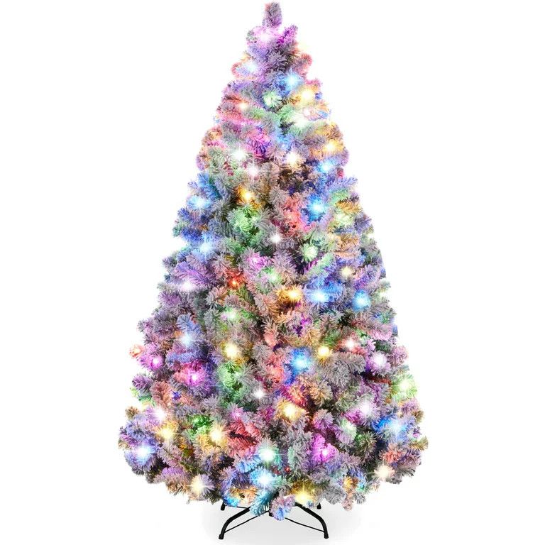 Best Choice Products 6ft Pre-Lit Holiday Christmas Tree With Volored Lights Flocked Christmas Tree | Walmart (US)