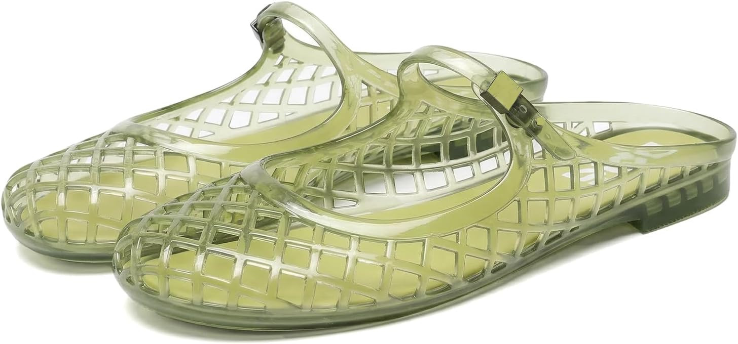 Clear Jelly Slide Sandals for Women Slip On Closed Round Toe Mesh Hollow Flat Mary Jane Mules Bea... | Amazon (US)