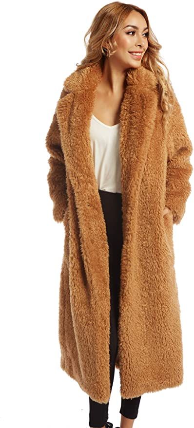 Women Faux Fur Winter Coats Comfort Warm Outerwear Open Front Long Cardigan Overcoat Jacket | Amazon (US)