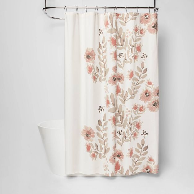 Blooms Flat Weave Shower Curtain Coral - Threshold&#8482; | Target