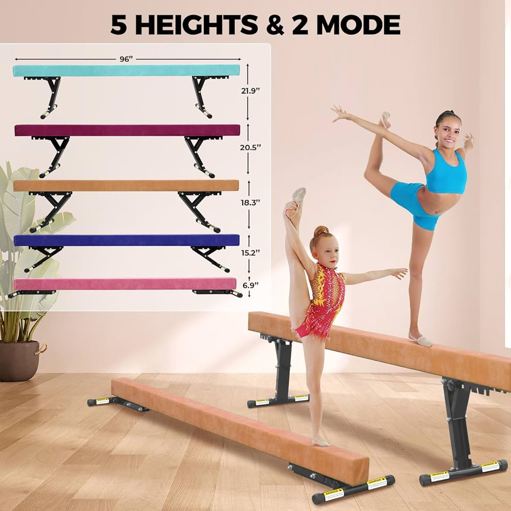 Balance Beam Adjustable 8ft, High and Lower Floor Beam Gymnastics Equipment for Kids Children, Gy... | Amazon (US)