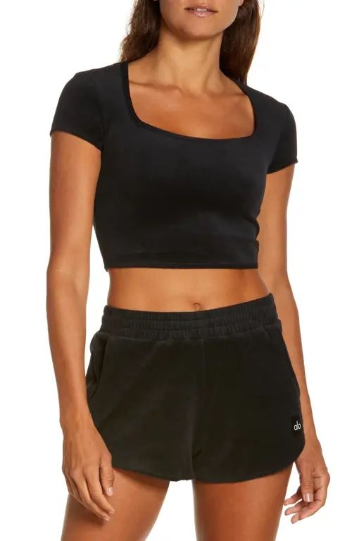 Alo Beachside Terry Cloth Crop Top in Black at Nordstrom, Size Large | Nordstrom