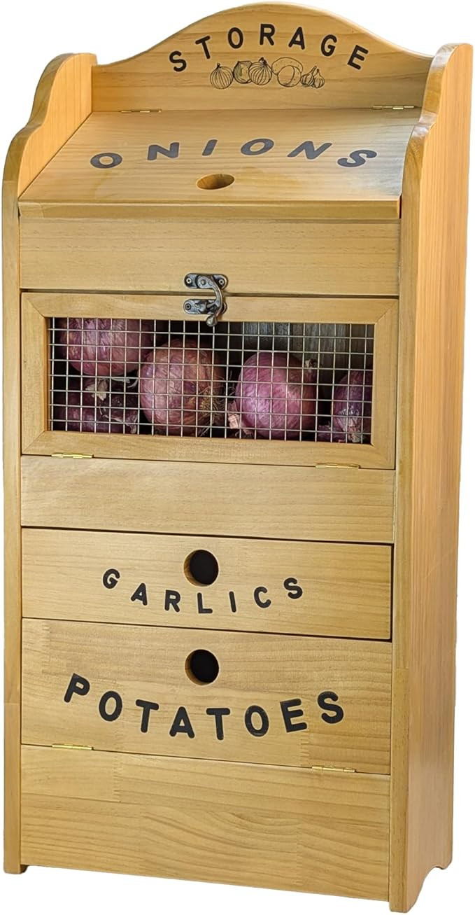 Potato Bin Veggie Organizer Rustic Pine Wood Potato, Onion & Garlic Storage Bin | Kitchen Organiz... | Amazon (US)