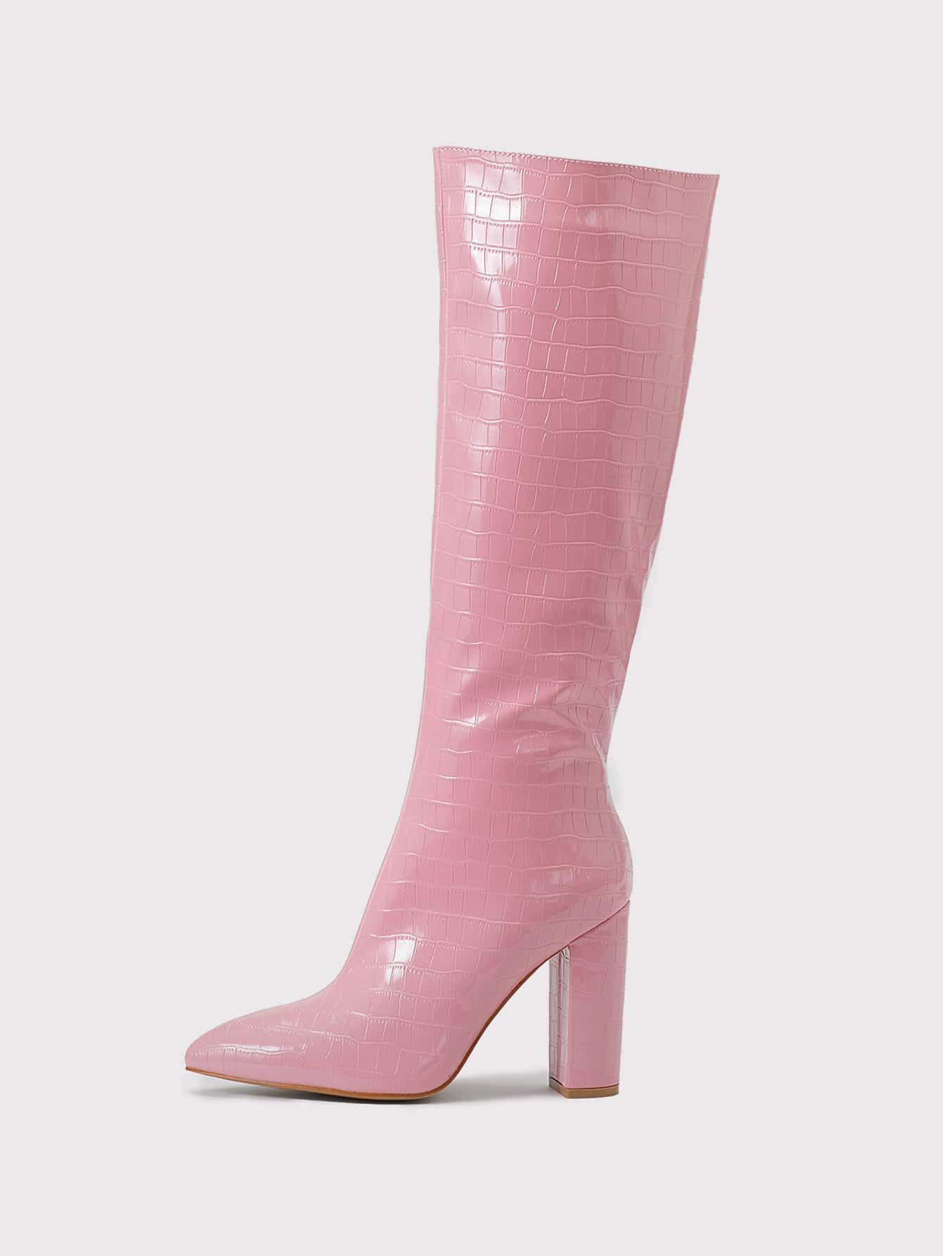 Minimalist Croc Embossed Side Zipper Classic Boots | SHEIN