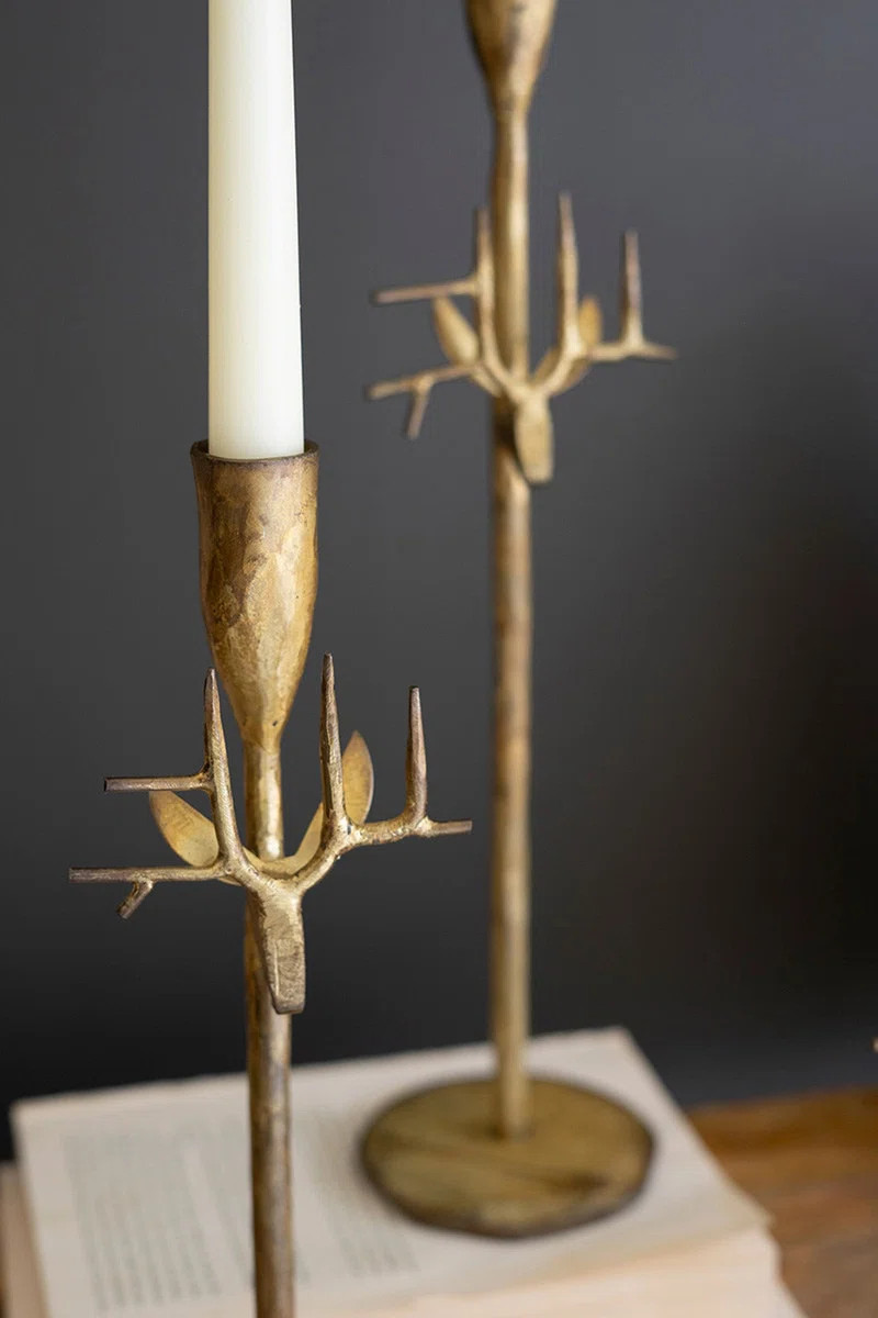 Set of Three Forged-iron Deer Taper Holders - Antique Gold | Wayfair North America