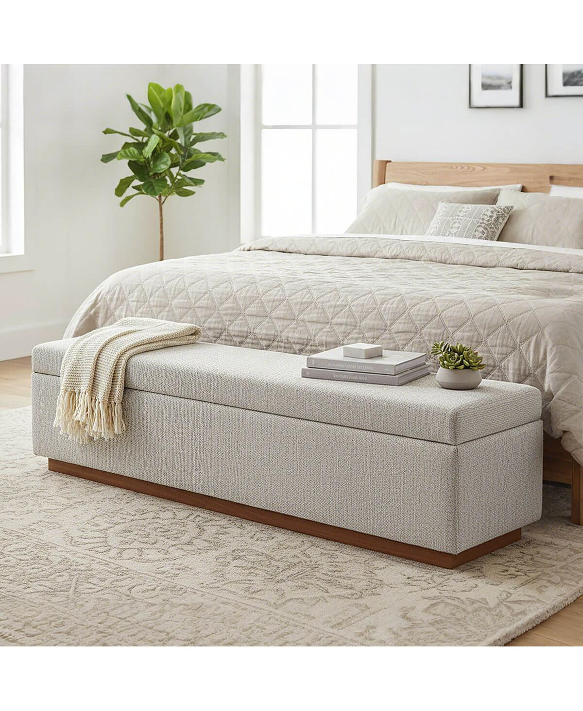 Maison Boucle Upholstered Storage Bench Ottoman, Lift-Top Bedroom End Bench - Beige | Macy's