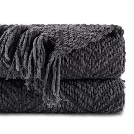 Battilo Grey Throw Blanket for Couch Textured Knitted Throw Blanket with Tassels (Grey 50 x 60 ) | Walmart (US)