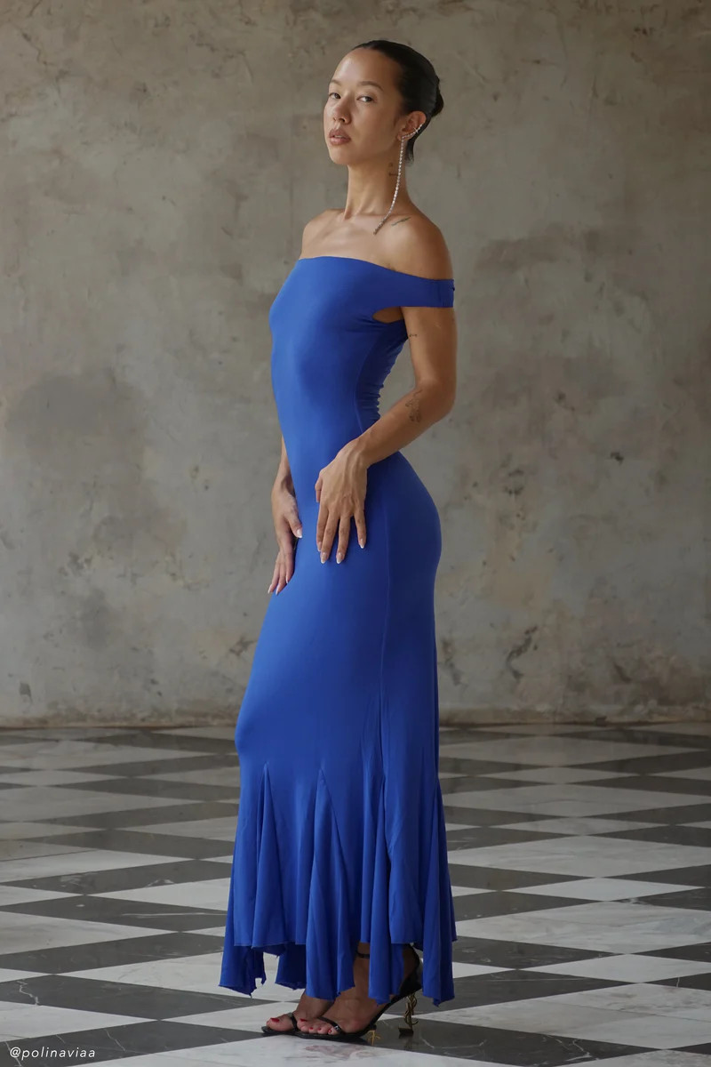 Analina Slinky Handkerchief Midi Dress - Cobalt Blue | Meshki (APAC)