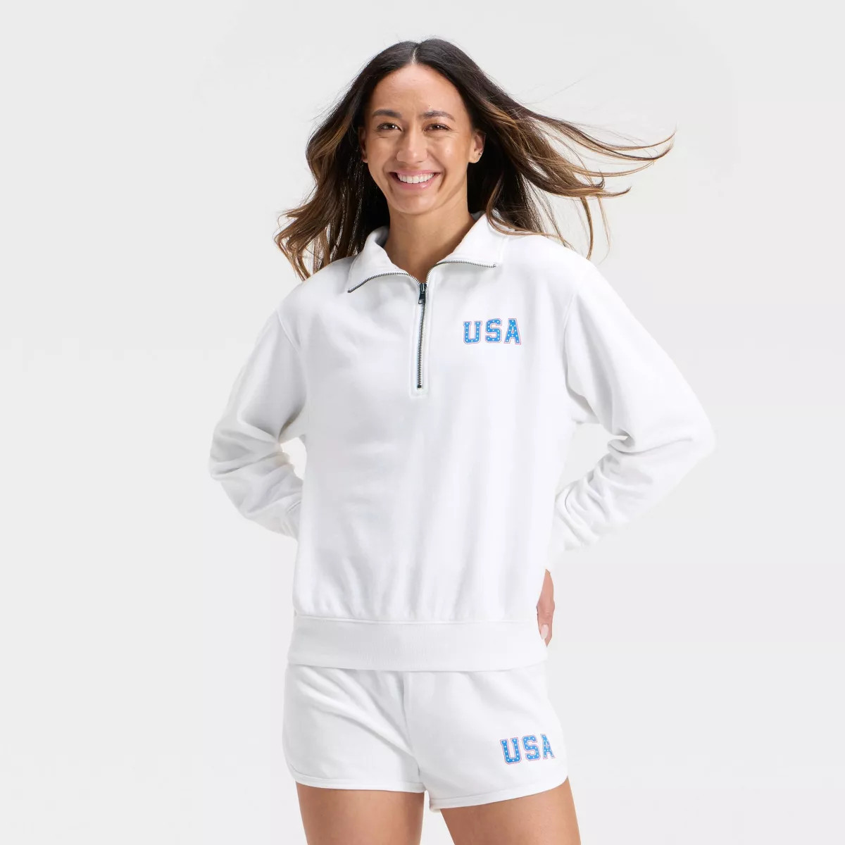Women's Graphic Quarter Zip Pullover Sweatshirt - Universal Thread™ White Letters | Target