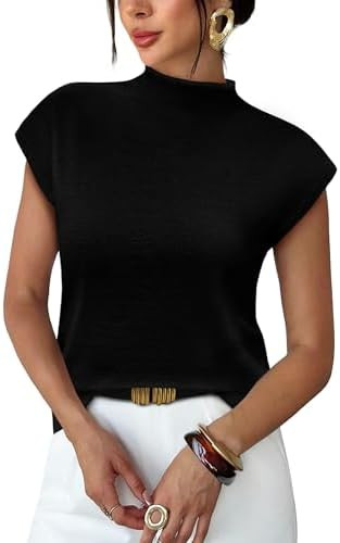 Sampeel Womens Short Sleeve Sweater Mock Neck Summer Top Dressy Casual Basic Knit Pullover Shirt | Amazon (US)