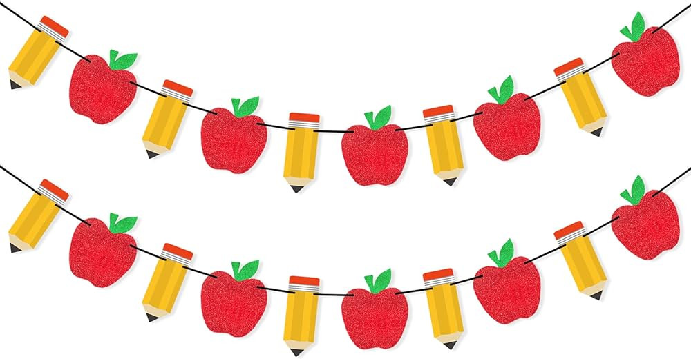2 Pieces Pencil Apple Banner for Back to School Decorations, First Day of School Classroom Decora... | Amazon (US)