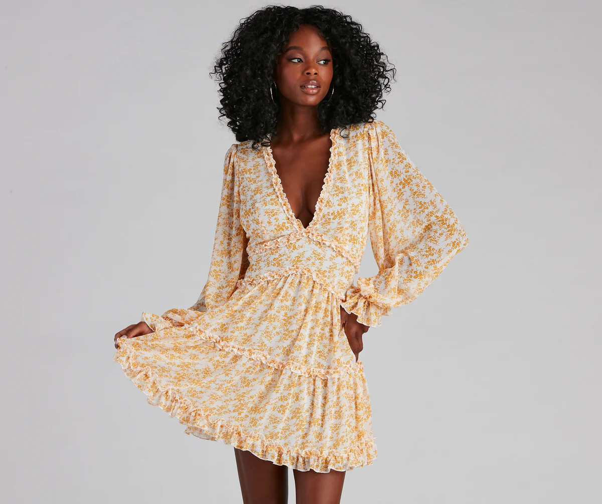 Spring Fling Floral Chiffon Ruffle Dress | Windsor Stores