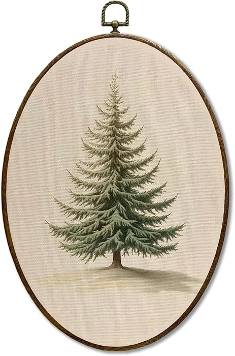 JQF Vintage Christmas Tree Oval Wall Decor, Xmas Tree Cottage Oval Canvas Wall Art, Holiday Winte... | Amazon (US)