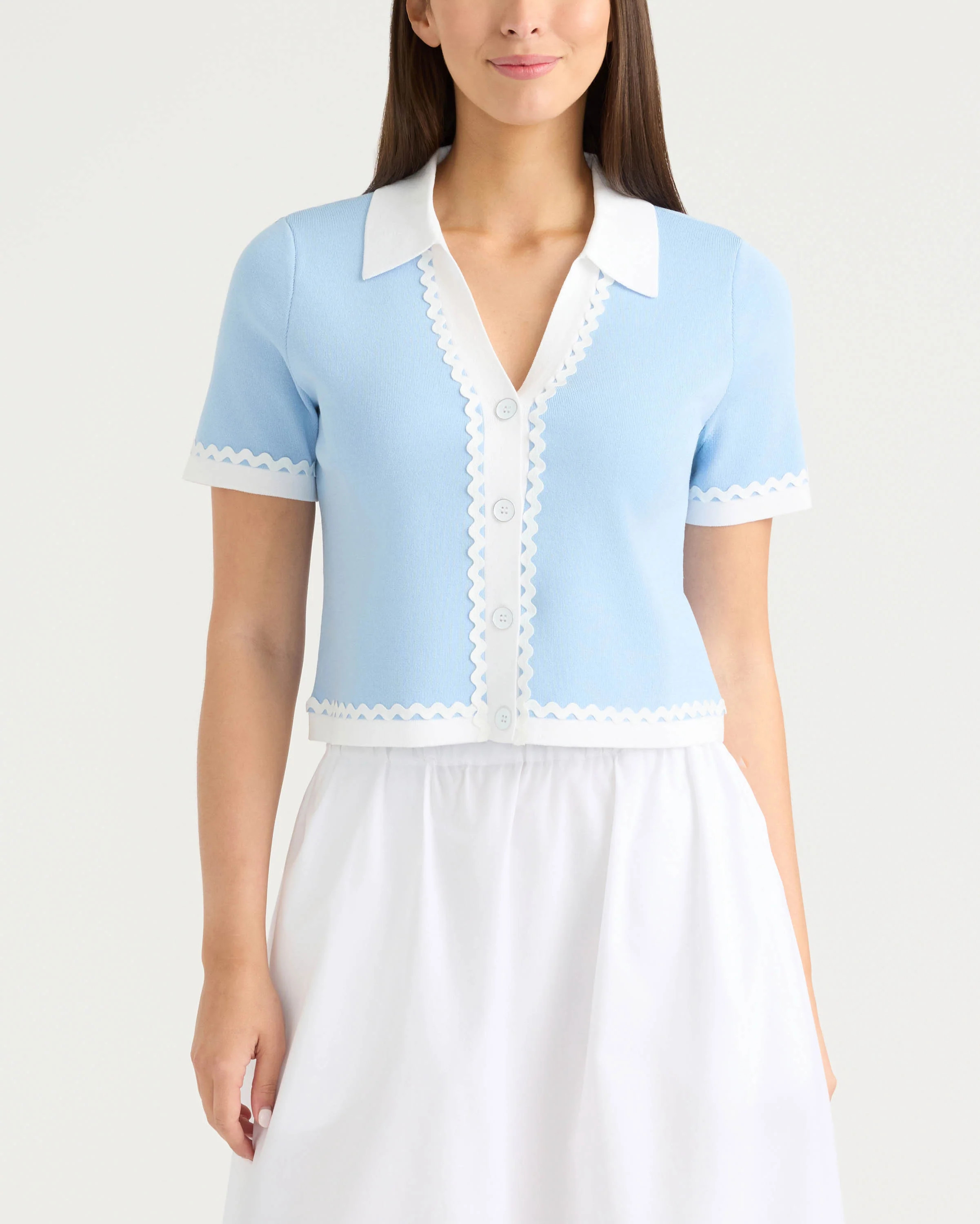 Ellen Tracy Women's Short Sleeve Cardigan with Ric Rac Trims | Shop Simon