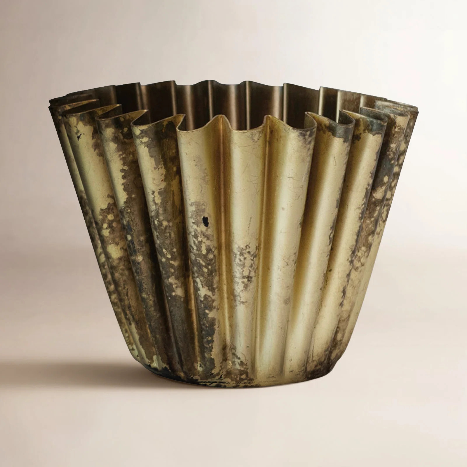 Aelia Fluted Metal Vase with Distressed Finish, Antique Brass | Wayfair North America