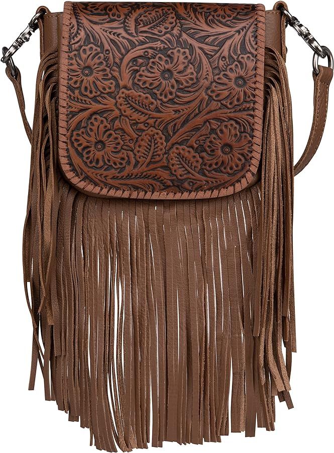 Montana West Western Crossbody Bags for Women Cowgirl Small Tooled Fringe Leather Purse | Amazon (US)