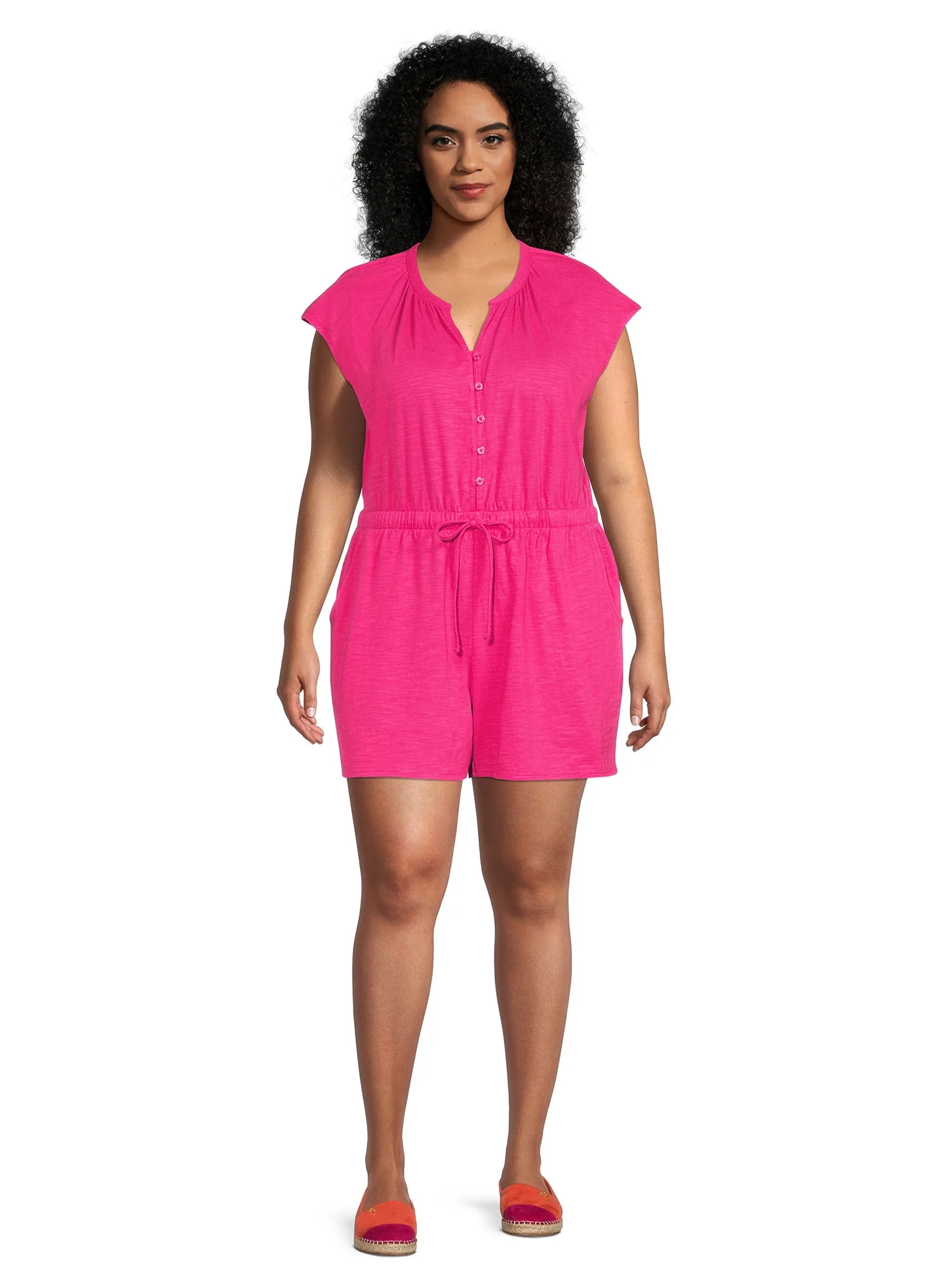 Terra & Sky Women's Plus Size Button-Front Knit Romper | Walmart (US)