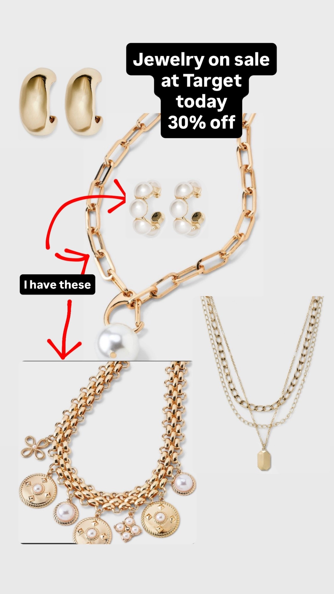 Today only so hurry! 30% off jewelry and hair accessories. #jewelry #layerednecklqce
#goldhoops #pearlnecklace #target

#LTKSaleAlert #LTKBeauty #LTKFindsUnder50