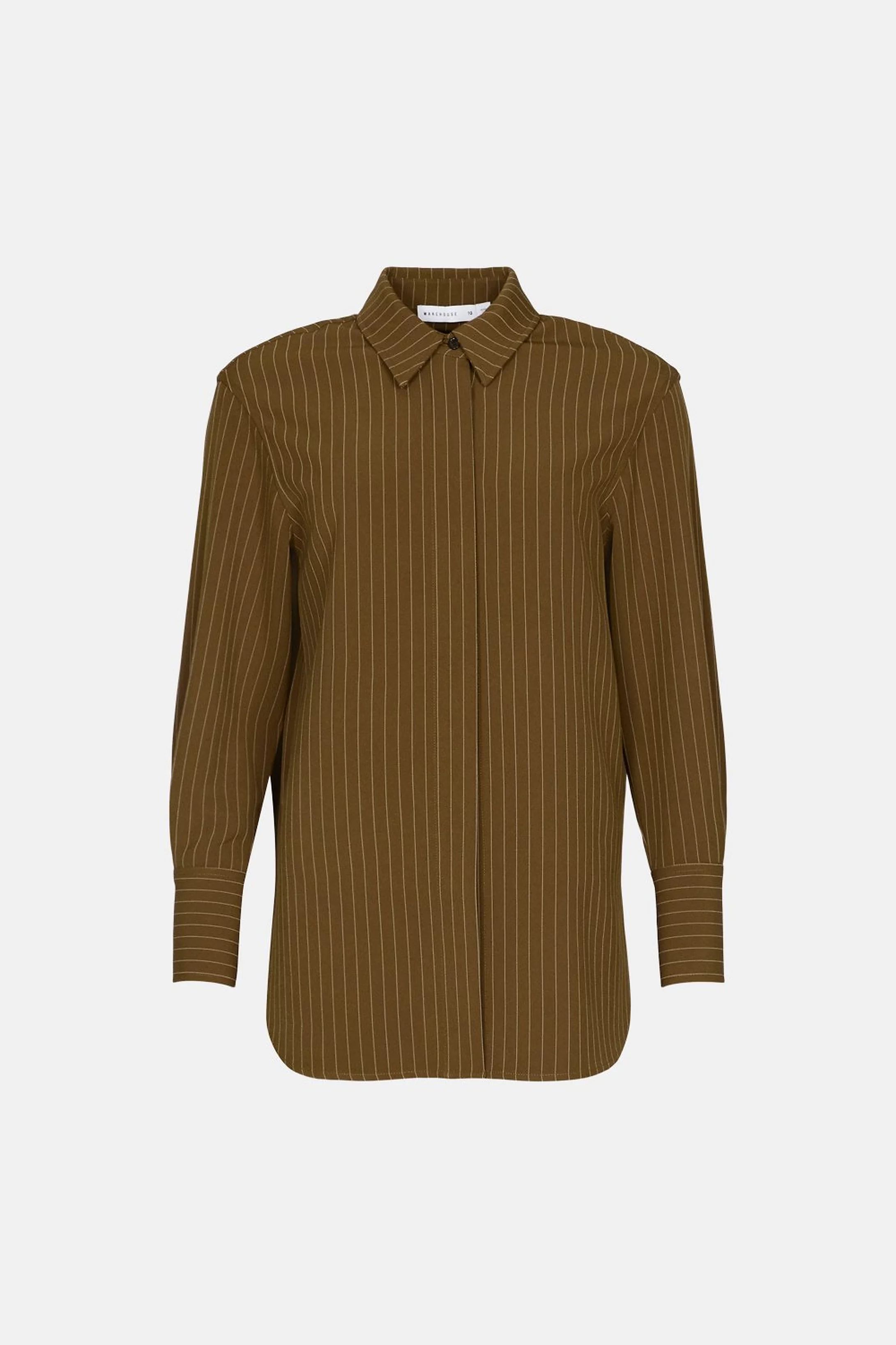 Pinstripe Longline Tailored Shirt | Warehouse UK & IE
