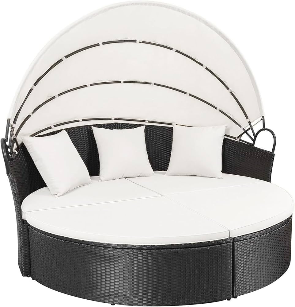 Homall Patio Outdoor Daybed with Retractable Canopy, Rattan Wicker Sectional Seating with Washabl... | Amazon (US)