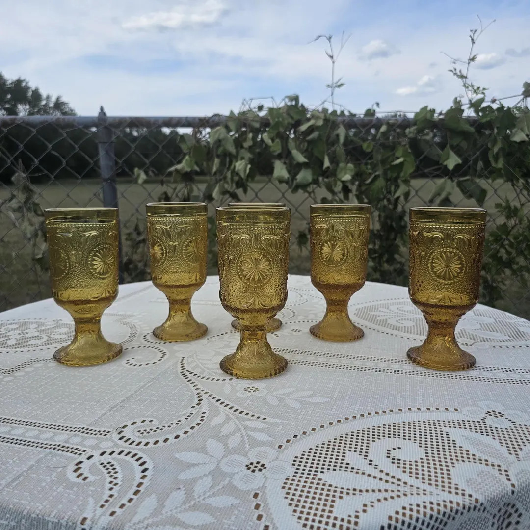 Vintage Brockway Amber Glass Tumblers - Set of 6 Embossed Footed Glasses - Etsy | Etsy (US)