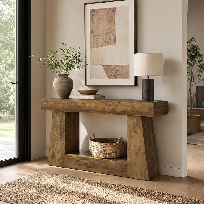 LITTLE TREE 63" Farmhouse Console Table with Storage, Rustic Sofa Table for Entryway, Narrow Long... | Amazon (US)