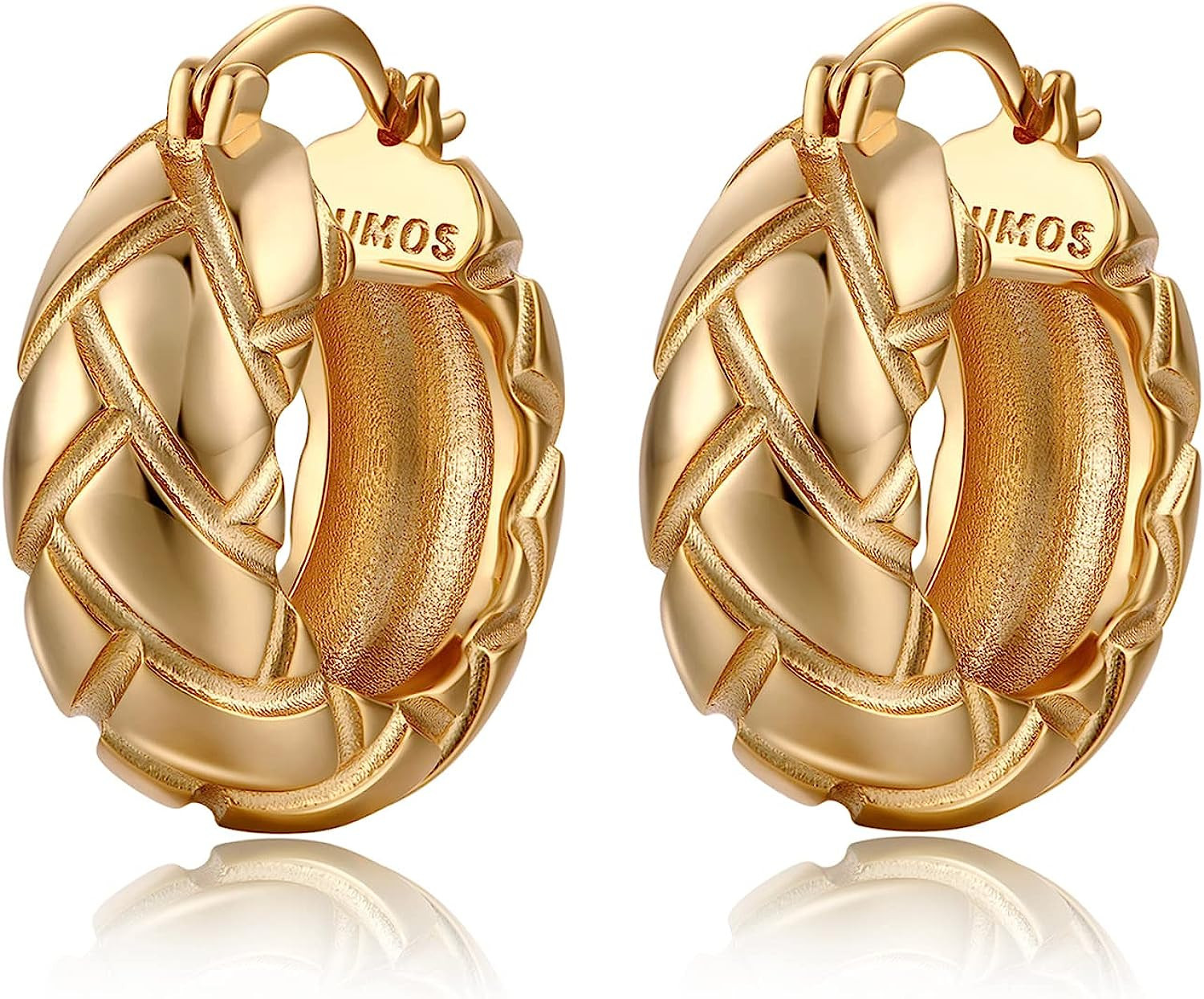 FRUMOS 18K Gold Plated Chunky Hoop Earrings for Women Fashion Thick Gold Hoops Set Jewelry for Bi... | Amazon (US)