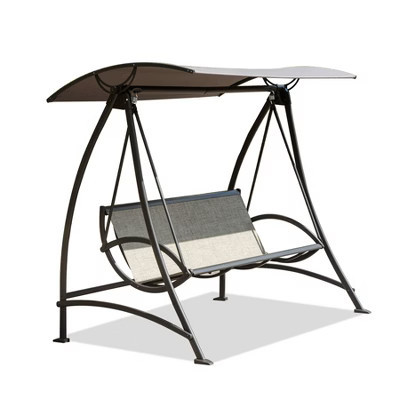 Okak 3-Seater Outdoor Patio Swing with Adjustable Canopy,Patio Swing Chair with Heavy Duty Steel Frame,Porch Swing for Garden,Deck,Backyard,Dark Brown | Target