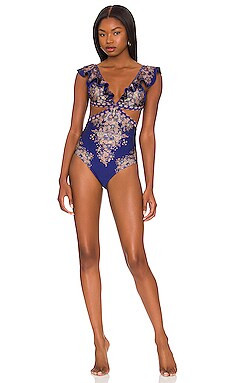 Zimmermann Ruffle One Piece in Indigo Paisley from Revolve.com | Revolve Clothing (Global)